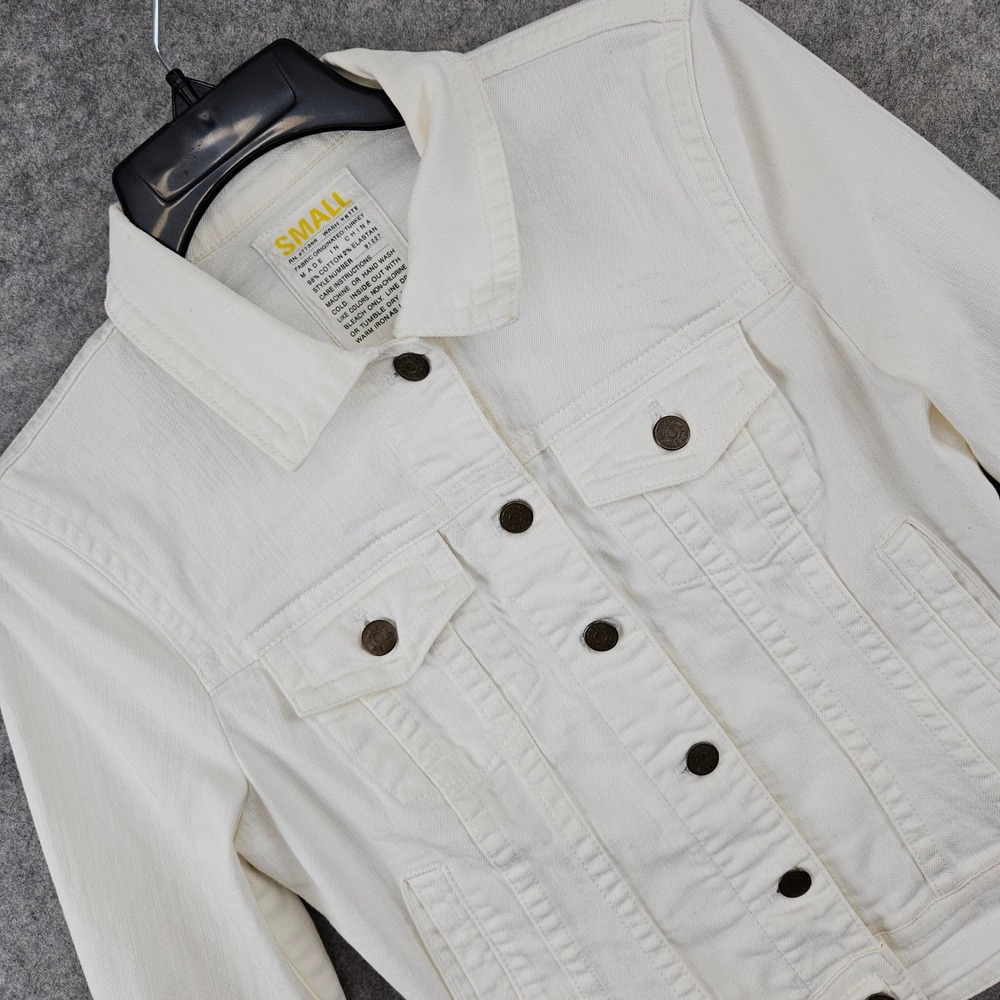 J Crew Denim Jacket Women's Small White Button Front Trucker Stretch Pockets